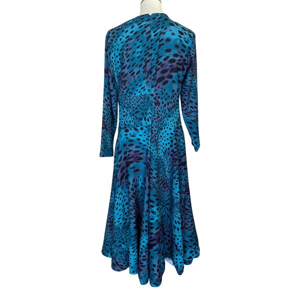 Natori Leopard Fit Flare Midi Dress Teal MEDIUM Career Modest Animal Print $398 - Picture 8 of 11